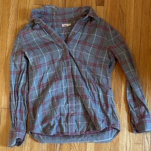 Faherty Gray and Red Plaid Button Down Shirt